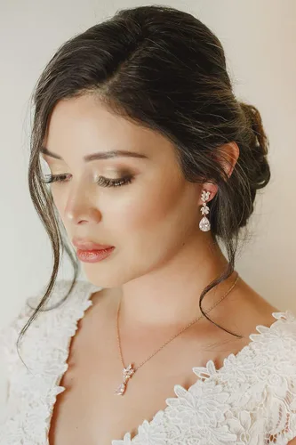 Vista 2 de SWEETV Wedding Jewelry Sets for Brides Bridesmaid,Cubic Zirconia Teardrop Bridal Necklace Earrings Set Wedding Prom Jewelry for Women