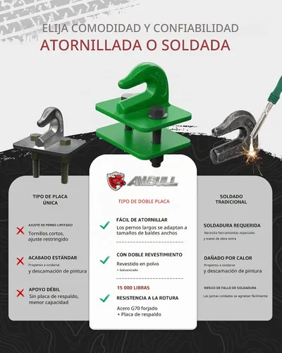 Vista 6 de Gancho de agarre para cubo de tractor de acero forjado de grado 70, gancho de agarre de 3/8 pulgadas con placa trasera, funciona bien para cubo