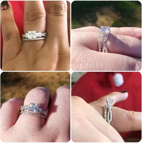 Vista 2 de Newshe Jewellery Juego de anillos de boda para él y ella, AAAAA, circonita cúbica para mujeres y hombres, anillos de tungsteno de plata de ley 925