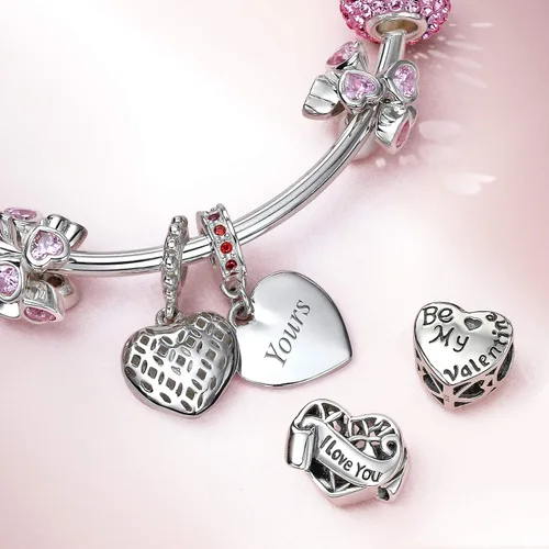 Vista 5 de Romantic Words Saying "I Love You Heart" Charm Bead For Women Teens Girlfriend Wife Daughter Oxidized .925 Sterling Silver Fits European Charm