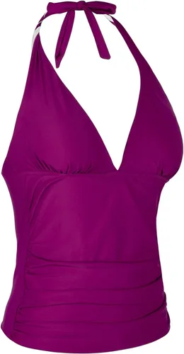 Vista 3 de Hilor - Parte superior de tankini para natación, con cuello profundo en V y halter, drapeado, para mujer Amaranto