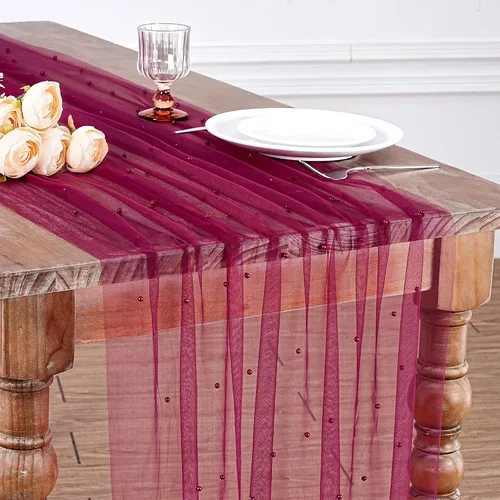 Vista 32 de LuoluoHouse Camino de Mesa de Perla para Centros de Mesa de Boda: Camino de Mesa de Perla de 10 pies, Decoración de Mesa de 29x120 Pulgadas de Tul