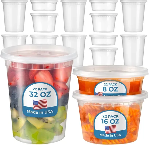 Vista 11 de Fit Meal Prep Paquete de 40 recipientes de 8 onzas con tapas, recipientes de cuarto de galón a prueba de fugas con tapas, contenedor de plástico