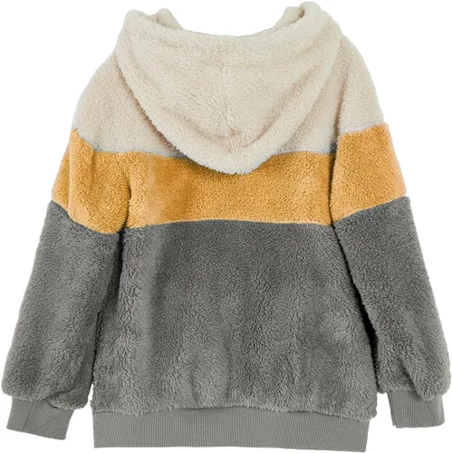 Vista 2 de Meikulo Sudadera con capucha de sherpa con bloques de color para niños, sudadera con capucha y bolsillo, de 5 a 14 años