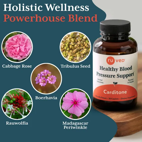 Vista 4 de ruved Carditone - Suplemento natural de salud cardíaca para mujeres y hombres, fórmula BP, apoyo cardíaco holístico con raauwolfia, arjuna, calcio