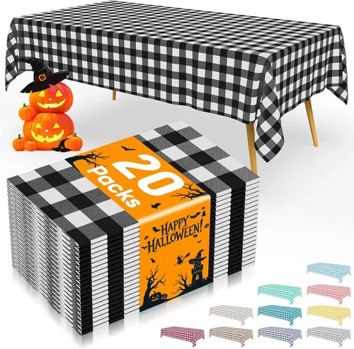 Vista 56 de Smiry 8 paquetes de manteles desechables Gingham, 54 x 108 pulgadas, manteles de plástico impermeables rectangulares en diseño a cuadros
