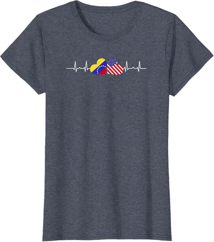 Vista 14 de Camiseta Venezuela American Heartbeat para mujer, Negro, S