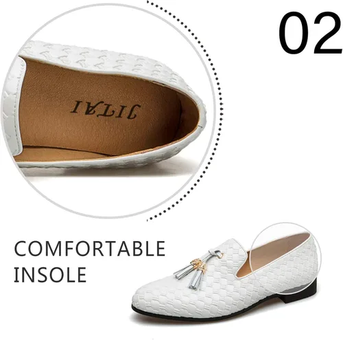 Vista 3 de Mocasín para hombre, estilo vintage noble con bordado de terciopelo, con borlas