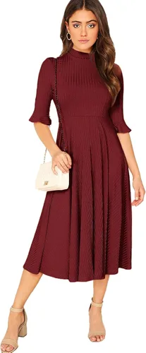 Vista 5 de Verdusa - Vestido elegante largo y de punto acanalado con mangas acampanadas para mujer, largo hasta por debajo de las rodillas
