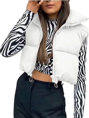 Vista 2 de Chaleco corto acolchado para invierno, ligero, sin mangas, para mujer