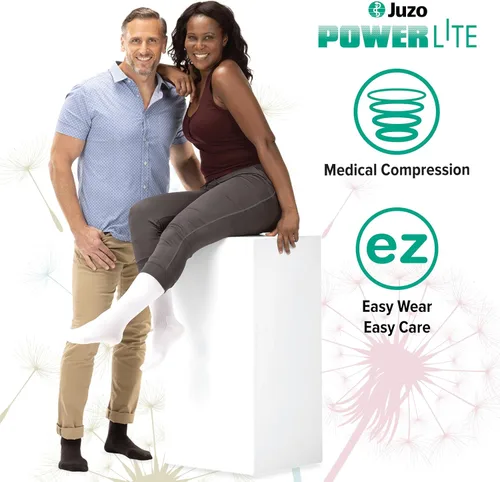 Vista 3 de Juzo Power Lite, 2620, hasta la rodilla, calcetines de compresión de 15-20 mmHg para estilos de vida activos, hombres y mujeres, XL, color blanco