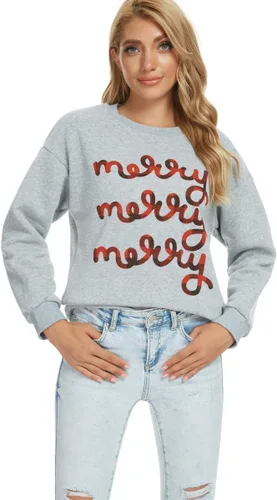 Vista 5 de Barlver Suéteres de forro polar de Navidad para mujer, sudaderas mullidas de manga larga con gráficos navideños