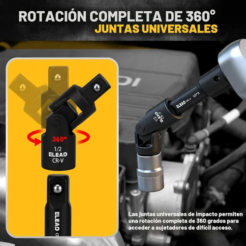 Vista 3 de Juego de extensión de enchufe de impacto de 18 piezas: barra de extensión de enchufe de accionamiento de 1/4", 3/8" y 1/2", juego de adaptadores