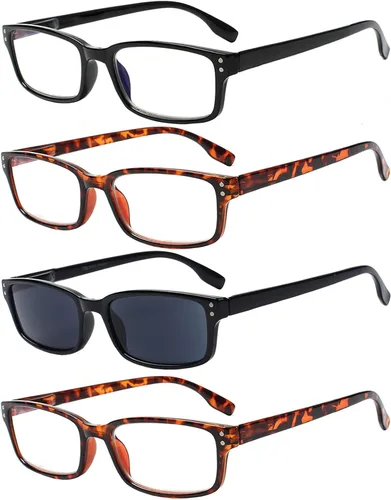 Vista 12 de Kerecsen Paquete de 4 Gafas de Lectura para Hombres y Mujeres con Bisagras de Resorte, Anteojos de Lectura Rectangulares Negros Ligeros