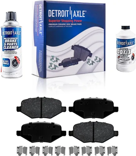 Vista 99 de Detroit Axle - Pastillas de freno para Ford F-150 99-03, 02 Lincoln Blackwood, Pastillas de freno de cerámica delanteras y traseras con repuesto