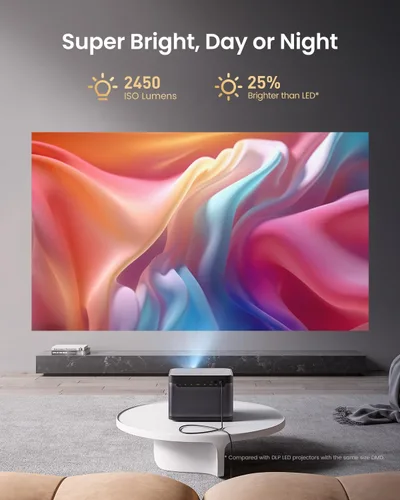 Vista 2 de Dangbei Proyector láser DBOX02 4K GTV, 2450 lúmenes ISO, licencia oficial de Netflix, Blu-ray 3D, proyector de cine en casa con WiFi y Bluetooth