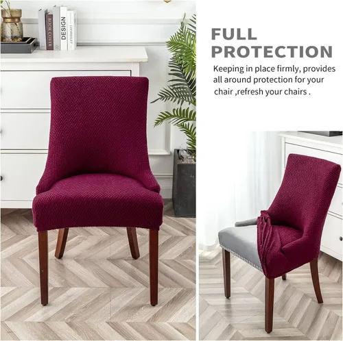 Vista 19 de Paquete de 2 fundas para silla lateral con respaldo de ala, fundas elásticas para sillas con respaldo geométrico rómbico, fundas para silla