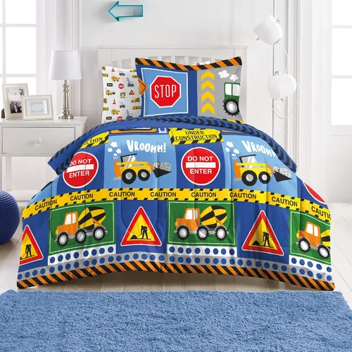 Vista 222 de Dream Factory Dinosaur Blocks - Juego de edredón de microfibra ultrasuave para niños, color azul, tamaño individual Bloques de dinosaurios azules