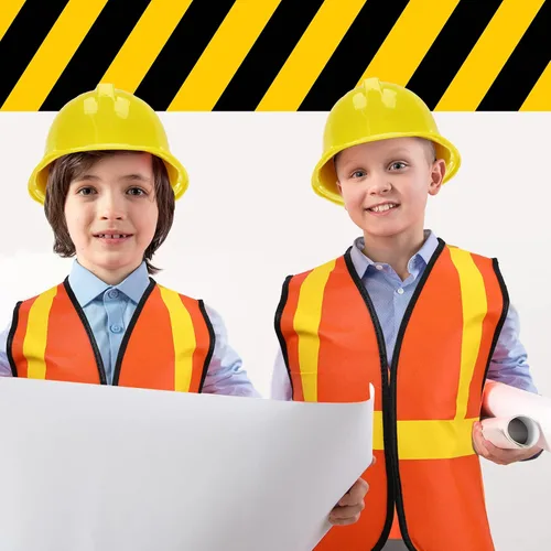 Vista 4 de Hillban 108 piezas de chaleco de construcción para niños, disfraces de trabajadores para niños, suministros de fiesta, incluyendo 36 chalecos, 36