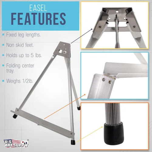 Vista 3 de US Arte Fuente Aluminio caballete de mesa Tri-Pod Table parte superior Diseño con pies de hule (grande – sin brazos)