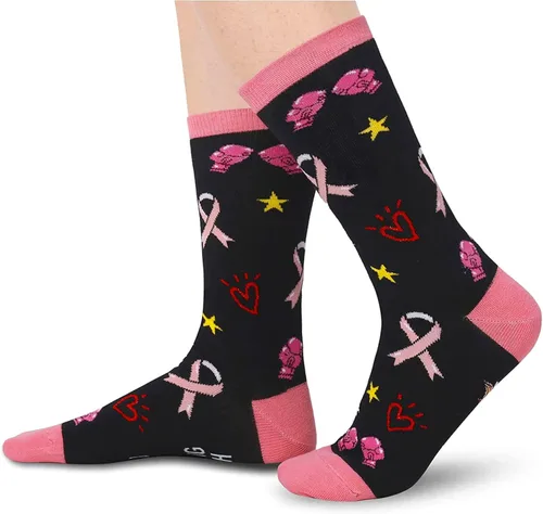 Vista 2 de HAPPYPOP Women Breast Cancer Nurse Off Duty Reading Birthday Teacher Socks, Inspirational Chemo Medical Teacher Boss Gifts