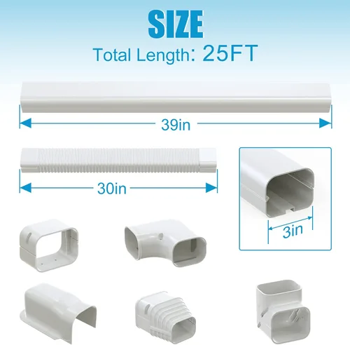 Vista 2 de Air Jade Mini cubierta de línea dividida, 3 pulgadas y 25 pies, kit de cubierta decorativa de PVC AC para aire acondicionado mini split sin