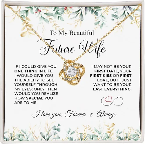 Vista 9 de Collar con texto en inglés «To My Future Wife & Prometido» – Joyería de compromiso con nudo de amor para novia