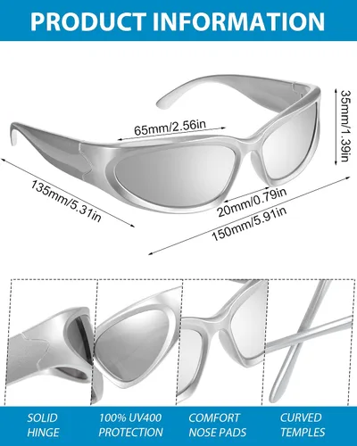Vista 3 de 8 pares de gafas de sol envolventes para mujer, gafas Y2k, gafas de sol futuristas, ovaladas, frescas, para hombres, gafas de sol cibernéticas