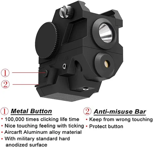 Vista 5 de USA Laspur Mini Tactical Sub Compact Rail Mount Laser Sight con luz LED CREE de alto lumen Combo integrado con luz estroboscópica