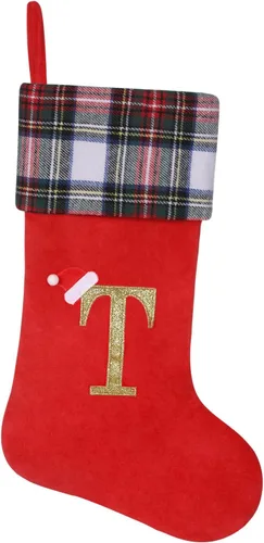 Vista 29 de Calcetines de Navidad personalizados con monograma inicial, adornos colgantes, medias clásicas de cuadros negros de 19 pulgadas, decoraciones
