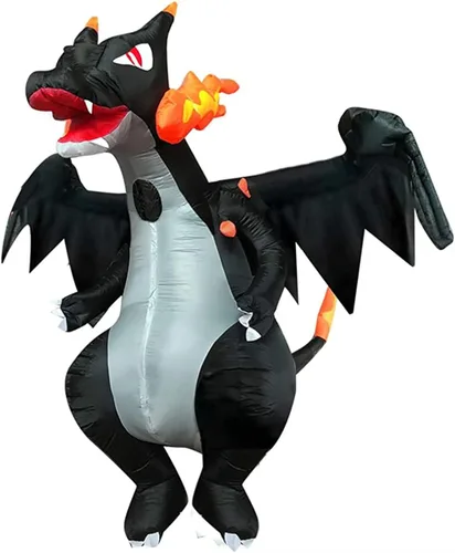 Vista 2 de Disfraces de dinosaurio para adultos disfraz inflable de dragón malvado que respira el fuego caraja color negro