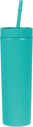 Vista 12 de uxcell Vaso delgado con tapas y pajitas, vaso delgado de 16 onzas color negro mate a granel, vaso acrílico pastel reutilizable, vaso de plástico