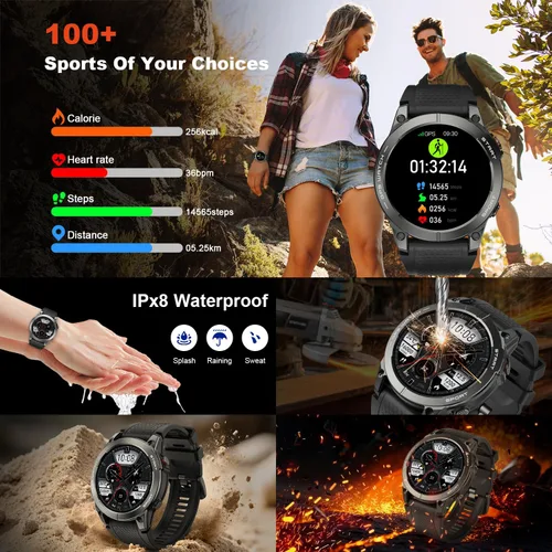 Vista 4 de Reloj inteligente para hombre, rastreador de actividad física, GPS: relojes inteligentes militares para Android/iPhone Gps Watch 1.43 "AMOLED Hacer