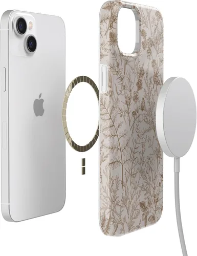 Vista 7 de Carcasa Casely para iPhone 13 Jardín Beige Flores Neutrales Compatible con MagSafe Diseño Clásico Ultra Delgado