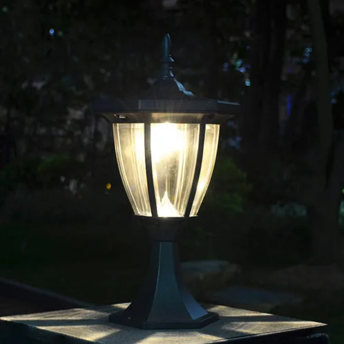 Vista 4 de Luces de poste al aire libre, luz solar de columna de estilo europeo, luz de poste de puerta de villa impermeable para exteriores, luz de pared LED