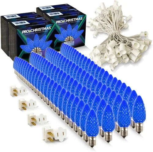 Vista 66 de Pro Christmas - Kit de luces C9 para exteriores, blanco cálido, cable verde, 50 bombillas, 50 pies