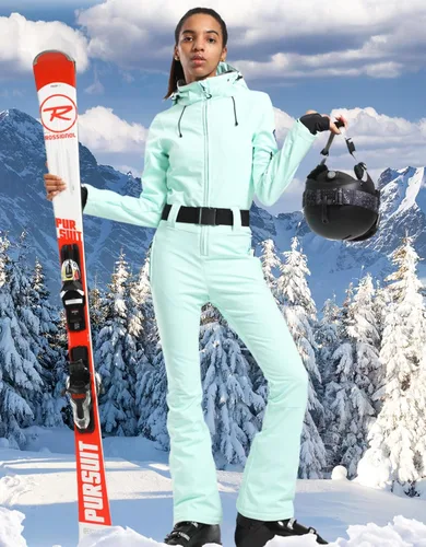 Vista 107 de GSOU SNOW Traje de esquí para mujer, traje de nieve delgado de una pieza, chaqueta de nieve, impermeable, resistente al viento, deportes al aire