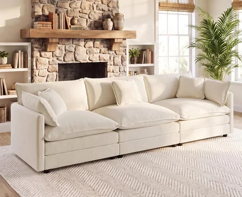 Vista 91 de 76.7" Cloud Couch for Living Room, Deep Seat Loveseat Sofa, Beige Breathable Chenille, 2-Seats Couch for Apartment Small Spaces, Pocket Spring