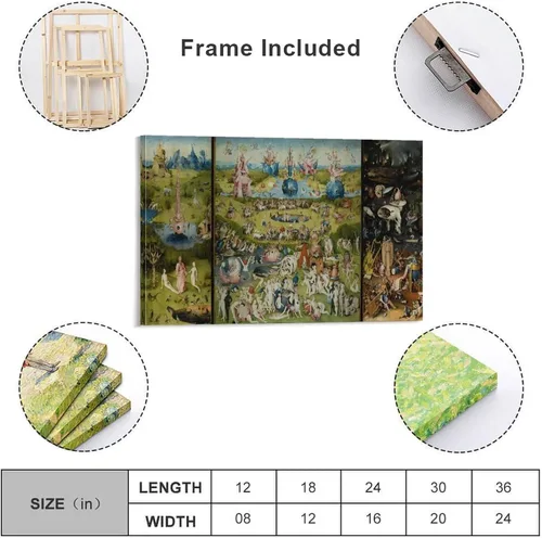 Vista 2 de QINGYUAN Hieronymus - Póster de Bosch The Garden of Earthly Delights (2) - Lienzo decorativo moderno para pared de dormitorio familiar, 12 x 18