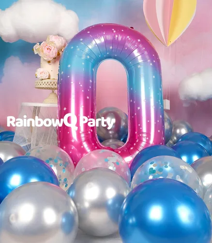 Vista 2 de Globo de número 0 de 40 pulgadas para niño o niña grande estrellado 0-9, globo de Mylar grande del número 0, globos de feliz cumpleaños 0