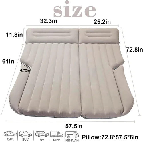 Vista 6 de Colchón de aire SUV cama doble para maletero, cama inflable de coche para viajes camping con bomba y almohadas Beige