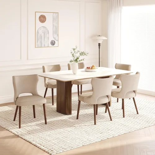Vista 12 de Juego de 2 sillas de comedor tapizadas, sillas de cocina con respaldo curvado