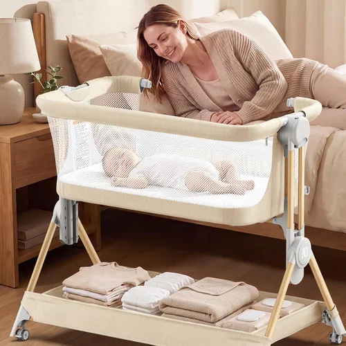 Vista 8 de ANGELBLISS Cuna de bebé, cama de noche 3 en 1, cuna plegable con un clic