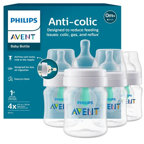Vista 13 de Philips AVENT - Biberón anticólicos con ventilación AirFree, 266 mililitros, con tetinas de flujo 2, 1m+, 4 unidades, azul, SCY703/24 For Ages 1