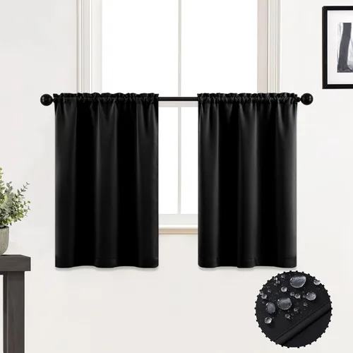 Vista 16 de XTMYI Cortinas pequeñas para ventana de sótano, cenefas opacas para oscurecer la habitación para sala de estar, juego de 2 unidades, beige natural