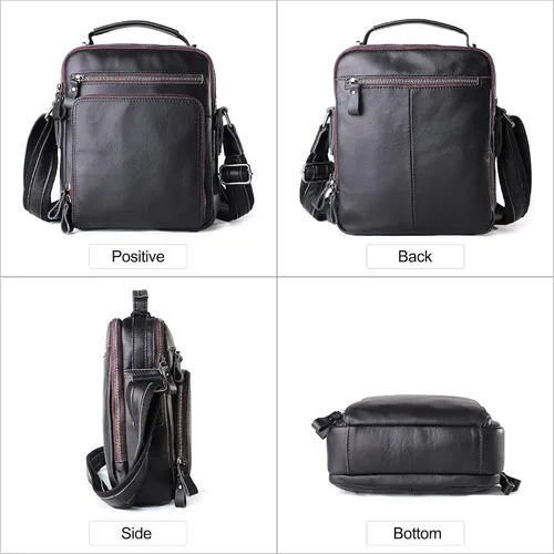 Vista 3 de Bolso bandolera pequeño de cuero genuino para hombre, bolso cruzado de hombro vintage para trabajo, negocios, viajes