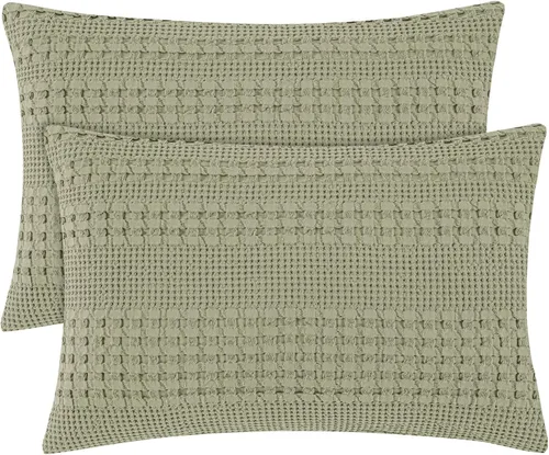 Vista 44 de PHF Fundas de almohada 100% algodón con tejido de gofre de 24 x 24 pulgadas, paquete de 2 fundas cuadradas para decoración elegante del hogar, sin