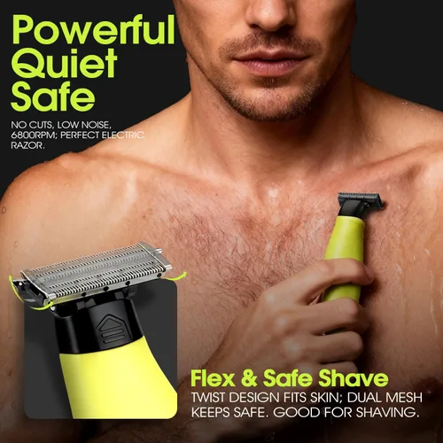 Vista 2 de DSP Recortadora eléctrica de barba, recortadora de pelo facial y corporal para hombres, bloqueo de viaje, bajo ruido, maquinilla de afeitar Verde