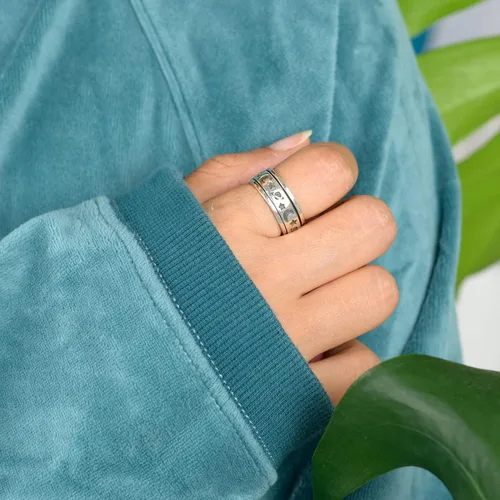 Vista 3 de Boho-Magic Anillo giratorio de plata de ley 925 para mujer con luna, estrellas y Saturno