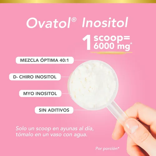 Vista 6 de Ovatol (0.21 onzas) de inositol en polvo puro Myo-inositol y D-Chiro-inositol Proporción 40:1 0.23 oz por porción Suplemento en polvo